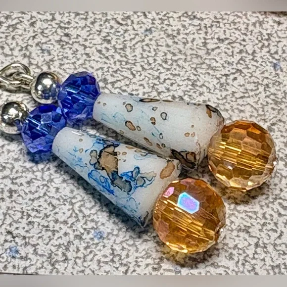 Blue and Gold Teardrop Earrings - Picture 5 of 5